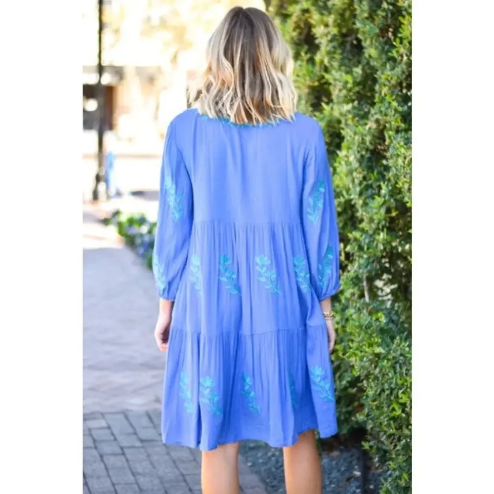 New J. Marie Blue Floral The Madeline Embroidered Mini Dress Size XS - Picture 2 of 7